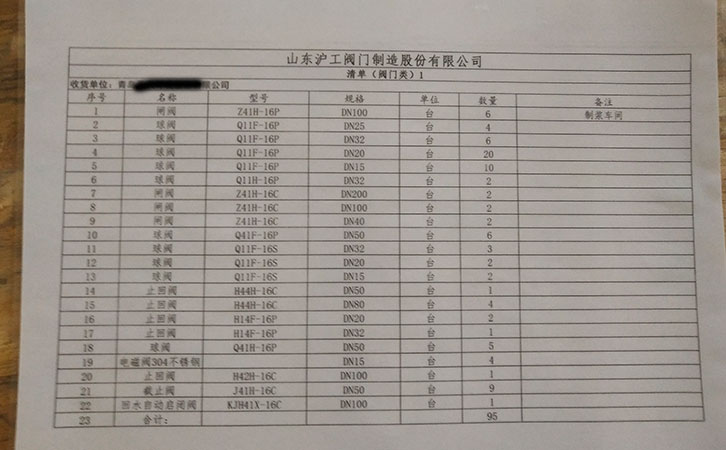閘閥、球閥、止回閥發(fā)貨清單